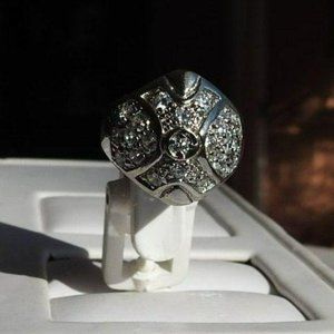 Sterling Silver 925 Women's Dome Ring, Cubic Zirconia Accents, Size 6 1/4,